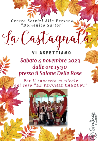 sabato 4 novembre, vi aspettiamo alle ore 15:30 nel Salone delle Rose per la Castagnata